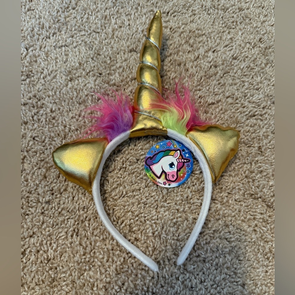 NWT Gold Unicorn Headband with Colorful Accents